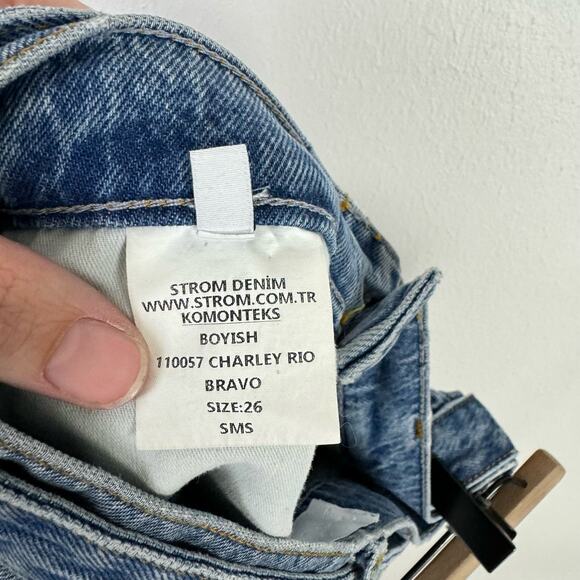 Boyish by HER NWT The Charley Belted Wide Leg Cotton Raw Hem Button Fly Jeans - Picture 10 of 10